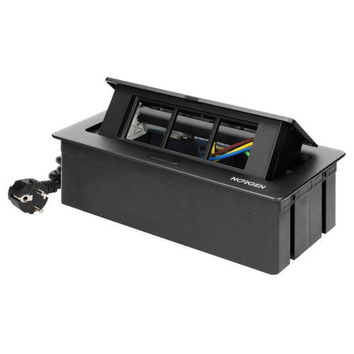 NOEN Kaseta meblowa wpuszczana w blat ze zintegrowaną ramką PCV na gniazda modułowe 3 x 45x45mm lub 6 x 22,5x45mm, przewód 1,5m, czarne OR-GM-9010/B ORNO