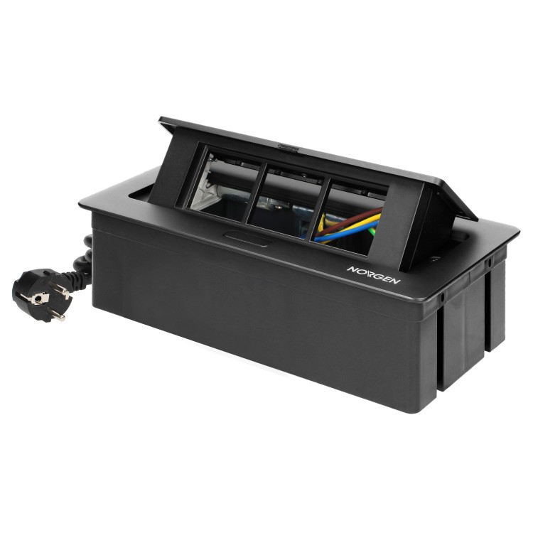 NOEN Kaseta meblowa wpuszczana w blat ze zintegrowaną ramką PCV na gniazda modułowe 3 x 45x45mm lub 6 x 22,5x45mm, przewód 1,5m, czarne OR-GM-9010/B ORNO