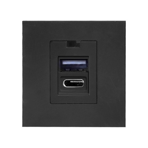 NOEN USB x 2 A+C, podwójny port modułowy 45x45mm z ładowarką USB, 2,1A 5V DC, czarny OR-GM-9010/B/USBAC ORNO