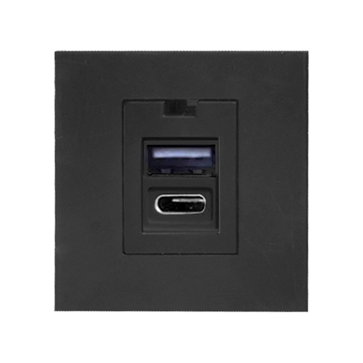 NOEN USB x 2 A+C, podwójny port modułowy 45x45mm z ładowarką USB, 2,1A 5V DC, czarny OR-GM-9010/B/USBAC ORNO