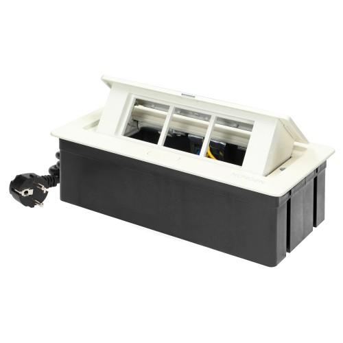 NOEN Kaseta meblowa wpuszczana w blat ze zintegrowaną ramką PCV na gniazda modułowe 3 x 45x45mm lub 6 x 22,5x45mm, przewód 1,5m, białe OR-GM-9010/W ORNO