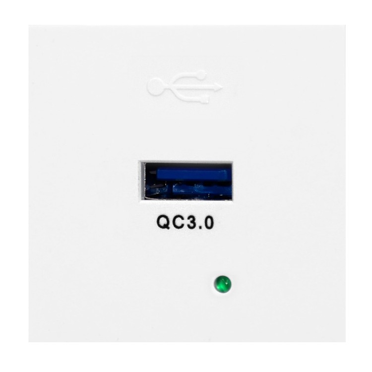 NOEN USBQ, port modułowy 45x45mm z ładowarką USB quick charge 3A/5V; 2A/9V; 1,5A/12V, biały Wymaga zastosowania ramki OR-GM-9010/W/RM OR-GM-9010/W/USBQ ORNO