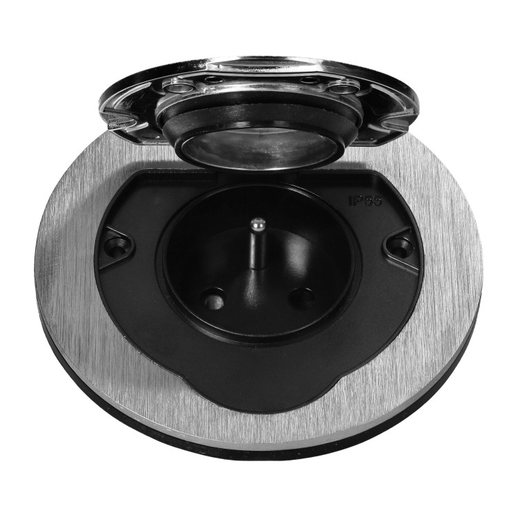 Hermetyczne gniazdo elektryczne okrągłe, IP55, kąt otwarcia 110st. szczotkowane aluminium OR-GM-9030 ORNO