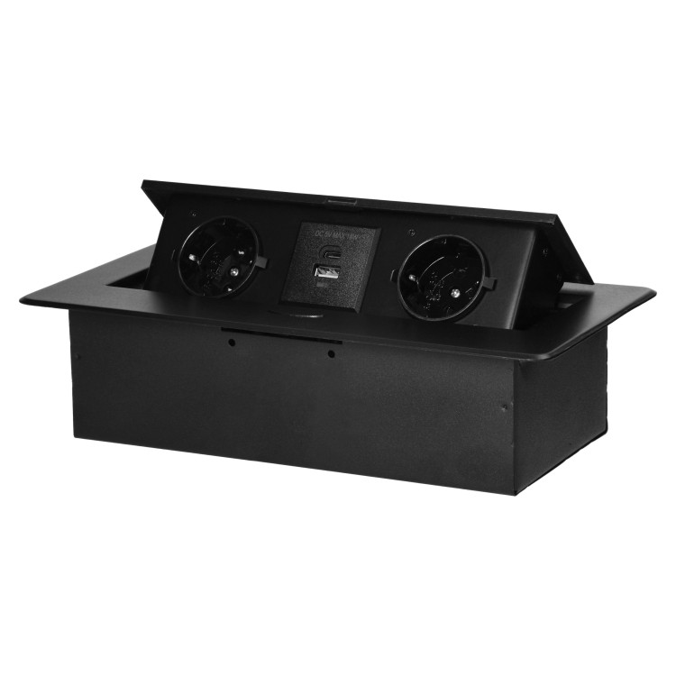 Gniazdo meblowe wpuszczane w blat z płaskim frezowanym rantem i ładowarką USB, 2x2P+Z (Schuko),2x USB (typ A+C; 3,6A), czarne OR-GM-9034(GS)/B ORNO