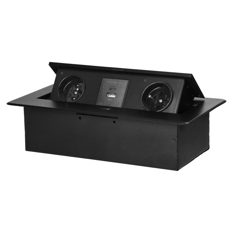 Gniazdo meblowe wpuszczane w blat z płaskim frezowanym rantem i ładowarką USB, 2x2P+Z, 2xUSB (typ A+C; 3,6A), czarne OR-GM-9034/B ORNO