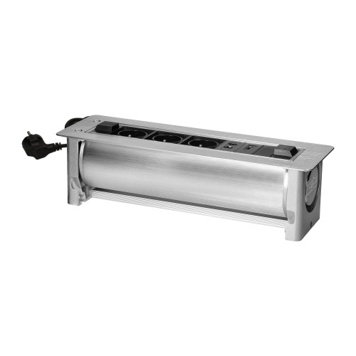 Gniazdo meblowe wpuszczane w blat z płaskim frezowanym rantem oraz elektrycznym otwieraniem, 3x2P+Z,2xNET,1xHDMI OR-GM-9038 ORNO