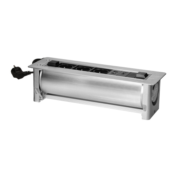 Gniazdo meblowe wpuszczane w blat z płaskim frezowanym rantem oraz elektrycznym otwieraniem, 3x2P+Z,2xNET,1xHDMI OR-GM-9038 ORNO