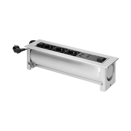 Gniazdo meblowe wpuszczane w blat z płaskim frezowanym rantem oraz elektrycznym otwieraniem, 3x2P+Z (Schuko), 2xNET, 1xHDMI OR-GM-9038(GS) ORNO