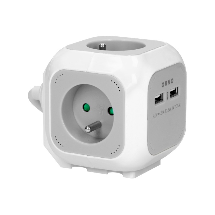 Przedłużacz 4 krotny 2P+Z, ładowarka 2xUSB, 1,4m H05VV-F 3x1mm2, szaro-biały OR-AE-13144 ORNO