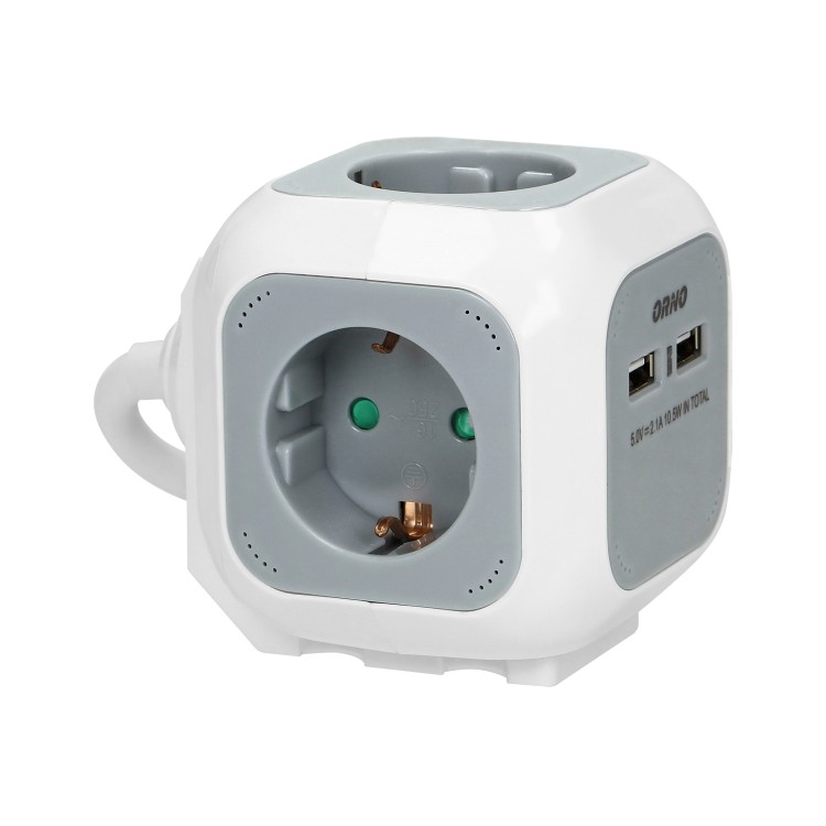 Przedłużacz 4 krotny 2P+Z (Schuko), ładowarka 2xUSB, 1,4m H05VV-F 3x1,5mm2, szaro-biały OR-AE-13144(GS) ORNO