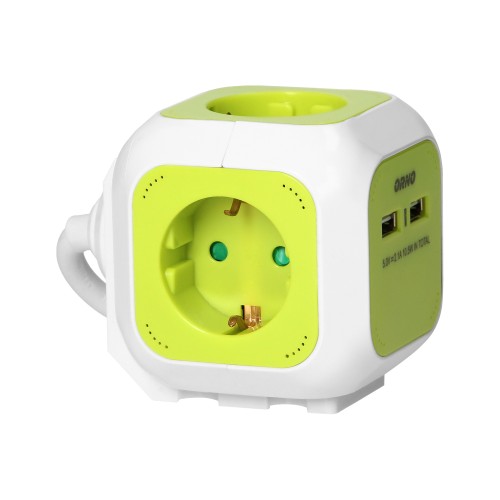 Przedłużacz Kostka 4x2P+Z(Schuko), ładowarka 2xUSB, 1,4m H05VV-F 3x1,5mm2, limonkowy OR-AE-13144(GS)/L ORNO