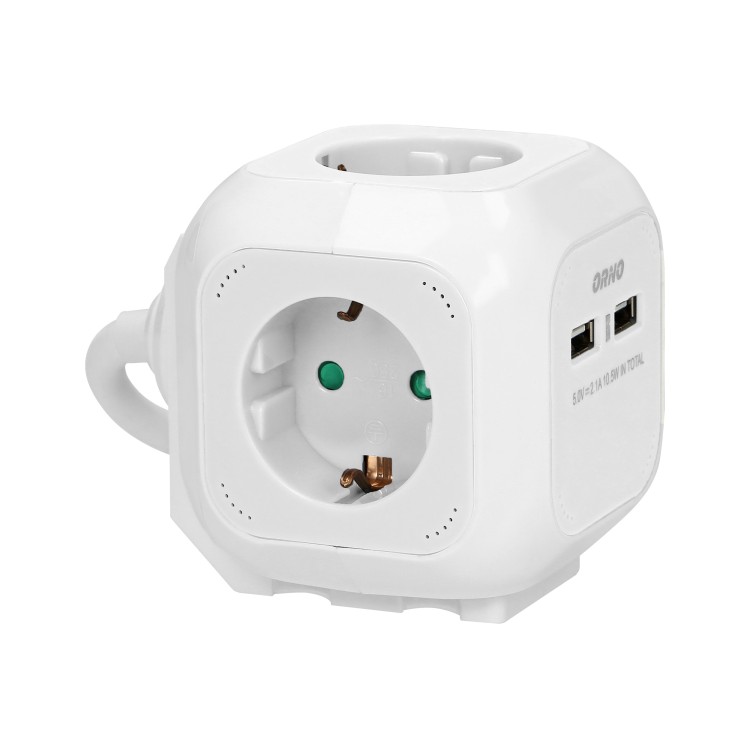 Przedłużacz Kostka 4x2P+Z(Schuko), ładowarka 2xUSB, 1,4m H05VV-F 3x1,5mm2, biały OR-AE-13144(GS)/W ORNO