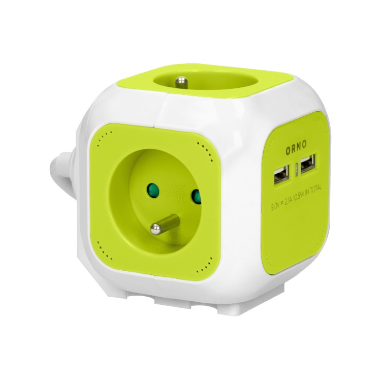 Przedłużacz Kostka 4x2P+Z, 2xUSB, H05VV-F 3x1mm2, 1,4m, limonkowy OR-AE-13144/L ORNO