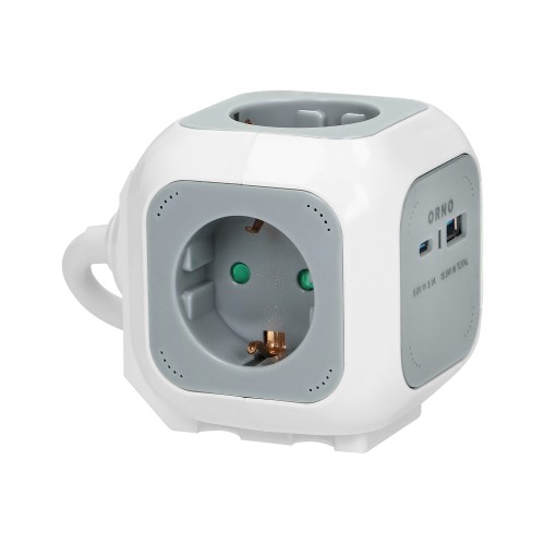 Przedłużacz 4x2P+Z (Schuko), ładowarka USB A+C, Quick charge, 1,4m H05VV-F 3x1,5mm2, szary OR-AE-13247(GS)/G ORNO