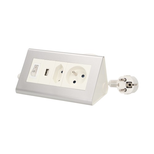 Przedłużacz biurkowy, 1 gniazdo 2P+Z, 1 gniazdo 2P/II, 1xUSB, wyłącznik ON/OFF, ładowarka USB, przewód 3x1mm2 - 1,5m OR-AE-1328 ORNO