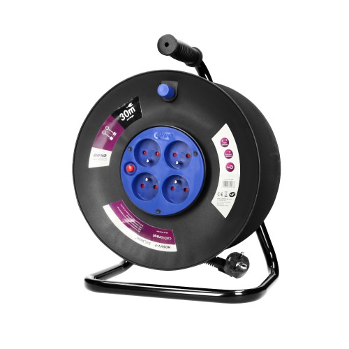 Przedłużacz bębnowy, 4 gniazda 2P+Z, kabel PVC H05VV-F 3x1,5mm2, długość 30m, termik, przesłony torów prądowych. OR-AE-13153/30M ORNO
