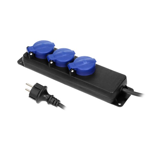 Przedłużacz warsztatowy bryzgoszczelny IP44, 3 gniazda 2P+Z IP44, przewód gumowy, H05RR-F 3x1,5mm2, długość 5m OR-AE-13158(GS)/5M ORNO