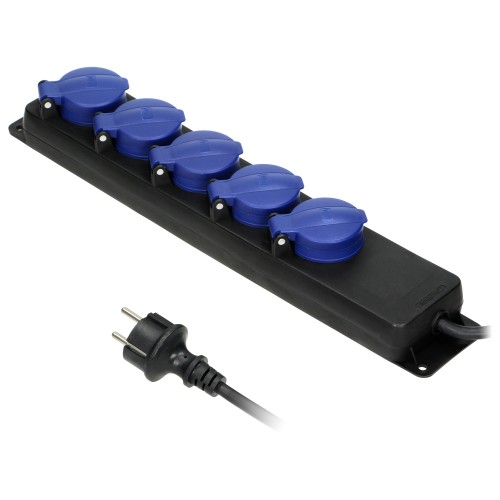 Przedłużacz warsztatowy bryzgoszczelny IP44, 5 gniazda 2P+Z IP44, przewód gumowy, H05RR-F 3x1,5mm2, długość 3m OR-AE-13193(GS)/3M ORNO