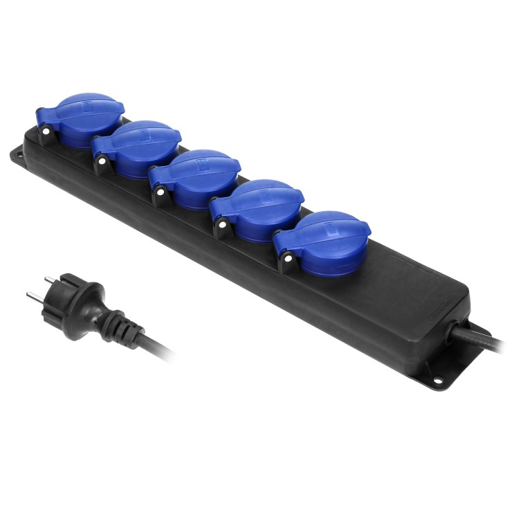 Przedłużacz warsztatowy bryzgoszczelny IP44, 5 gniazda 2P+Z IP44, przewód gumowy, H05RR-F 3x1,5mm2, długość 5m OR-AE-13193(GS)/5M ORNO