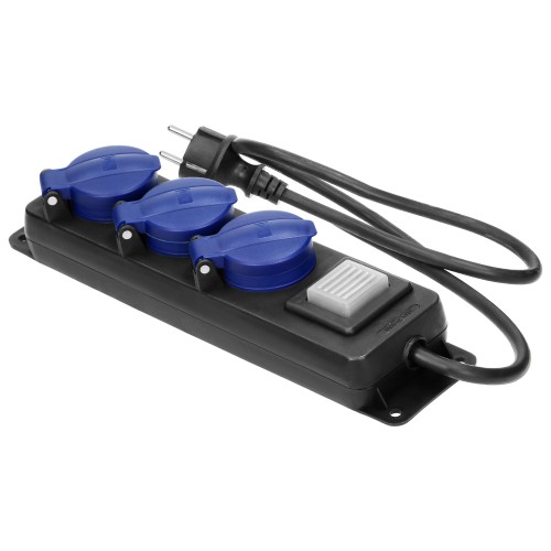 Przedłużacz warsztatowy bryzgoszczelny z wyłącznikiem IP44, 3 gniazda 2P+Z IP44, przewód gumowy, H05RR-F 3x1,5mm2, 5m OR-AE-13296(GS)/5M ORNO