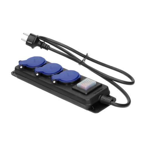 Przedłużacz warsztatowy bryzgoszczelny z wyłącznikiem IP44, 3 gniazda 2P+Z IP44, przewód gumowy, H05RR-F 3x1,5mm2, 3m OR-AE-13296/3M ORNO
