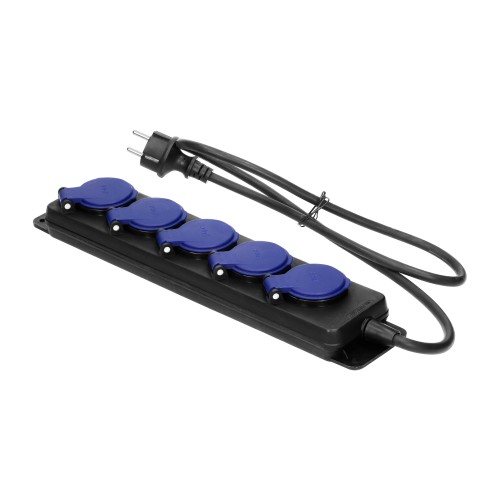 Przedłużacz warsztatowy bryzgoszczelny IP44, 5 gniazda 2P+Z IP44, przewód gumowy, H05RR-F 3x1,5mm2, długość 5m OR-AE-13297/5M ORNO