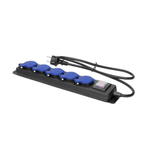 Przedłużacz warsztatowy bryzgoszczelny z wyłącznikiem, 5 gniazd 2P+Z, IP44, przewód gumowy, H05RR-F 3x1,5mm2, długość 3m OR-AE-13298/3M ORNO