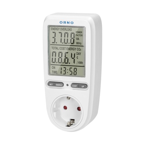 Watomierz, kalkulator energii z wyświetlaczem LCD, wersja Schuko, czarny OR-WAT-435(GS) ORNO