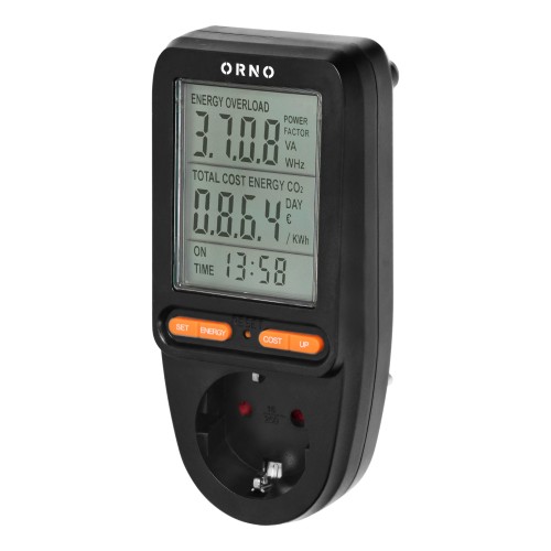 Watomierz, kalkulator energii z wyświetlaczem LCD, wersja Schuko, czarny OR-WAT-435(GS)/B ORNO