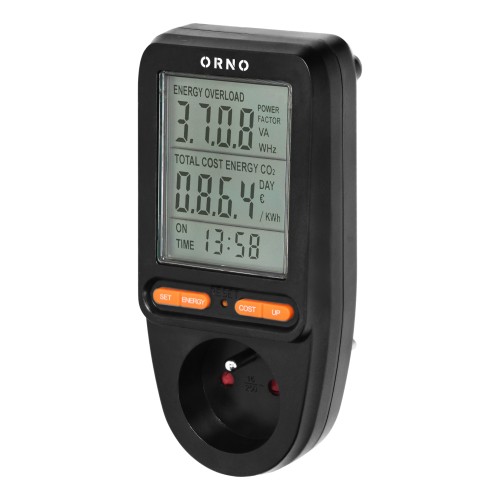 Watomierz, kalkulator energii z wyświetlaczem LCD, czarny OR-WAT-435/B ORNO