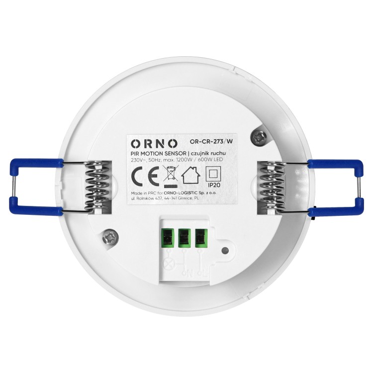 Czujnik ruchu 360°, IP20, 1200W, zasięg max. 8m, biały OR-CR-273/W ORNO