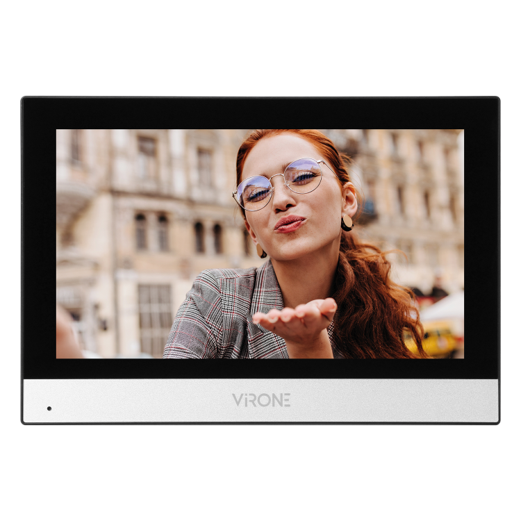 Wideodomofon ACERO VDP-71/B Virone Zestaw wideodomofonowy bezsłuchawkowy, monitor dotykowy 7" LCD, z kamerą Full HD 2MP, z gniazdem na kartę pamięci, sterowanie bramą i furtką, czarno-srebrny