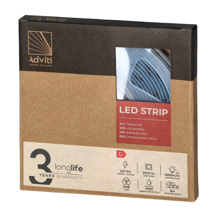 Taśma LED COB 12V 840L/m 15W/m IP20 RGB 5m AD-TL-6496RGB ADVITI
