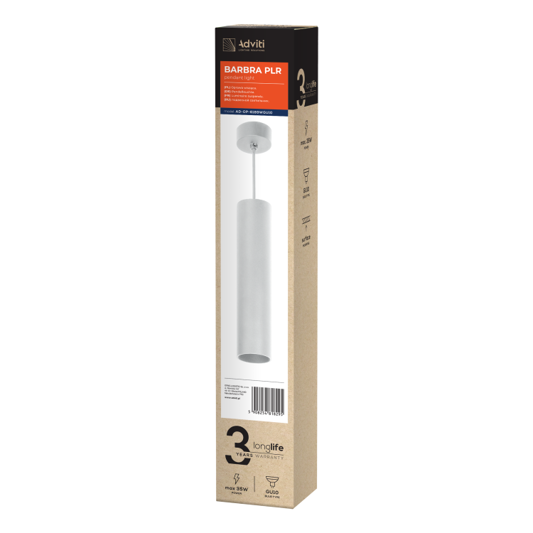 BARBRA PLR GU10 oprawa wisząca max 35W, IP20, okrągły, biały, aluminium AD-OP-6189WGU10 ADVITI lampa sufitowa nad stół blat wyspę