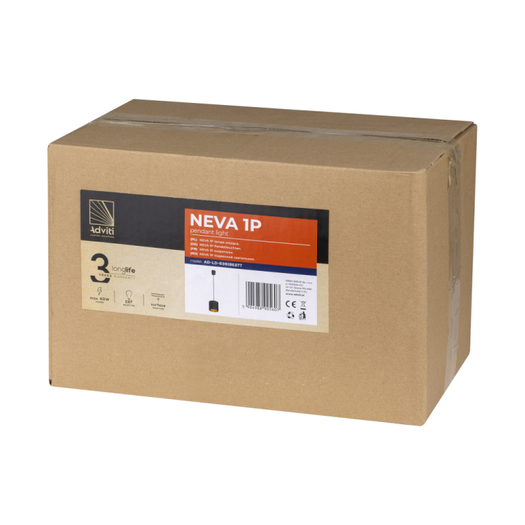 NEVA 1P E27, lampa wisząca, max. 60W, czarna AD-LD-6361BE27T ADVITI sufitowa nad stół blat wyspę
