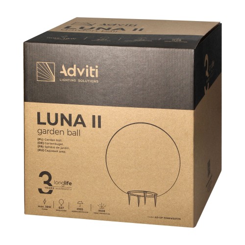 LUNA II oprawa ogrodowa kula, E27, max. 18W, IP65, biała, ⌀280 AD-OP-6586WE27ZM ADVITI lampa