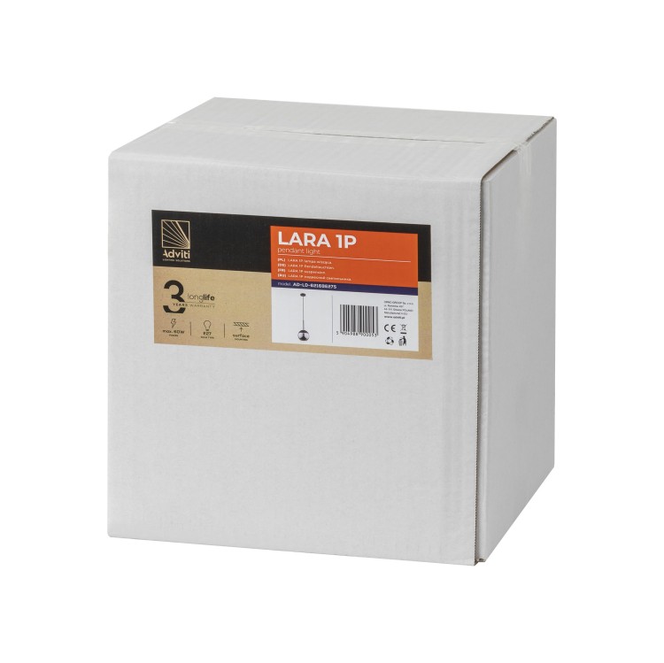 Lara 1P E27, lampa wisząca, max. 60W, czarna AD-LD-6216BE27S ADVITI sufitowa nad stół blat wyspę