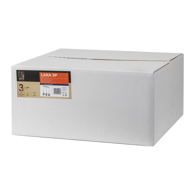 Lara 3P E27, lampa wisząca, max. 3x60W, czarna AD-LD-6217BE27S ADVITI sufitowa nad stół blat wyspę