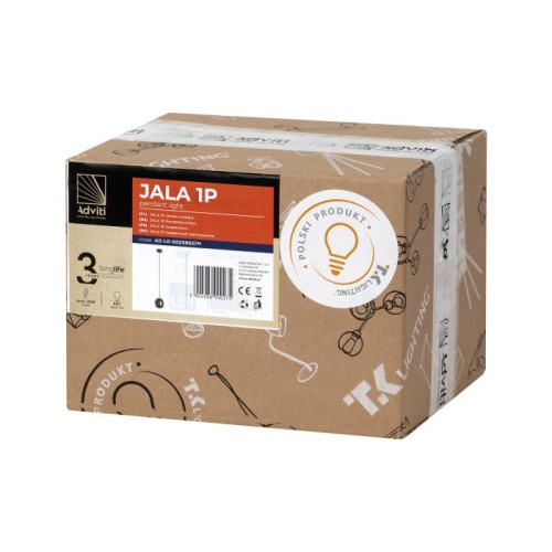 Jala 1P E27, lampa wisząca, max. 15W, czarna AD-LD-6225BE27M ADVITI sufitowa nad stół blat wyspę