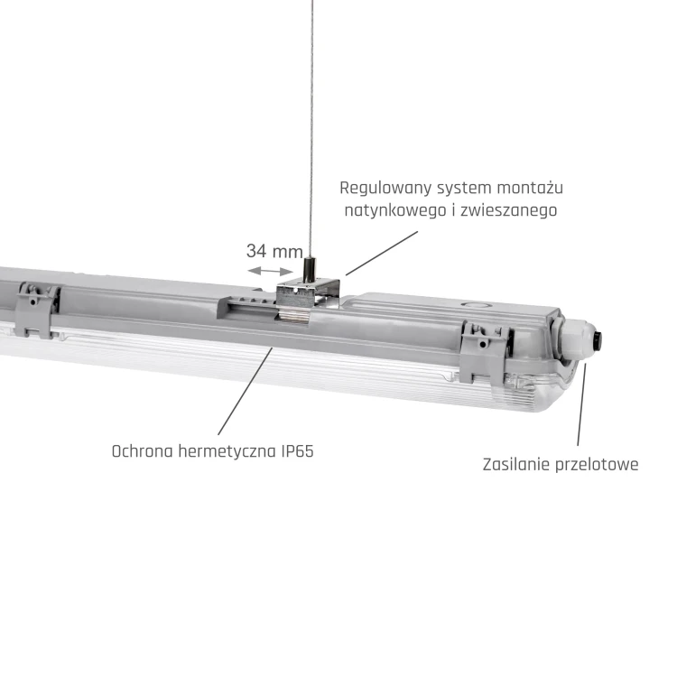 LIMEA LED TUBE SLIM HERMETYK G13 2x150 250V IP65 1610x90x63 mm szary SLI028016_SLIM SPECTRUM LED