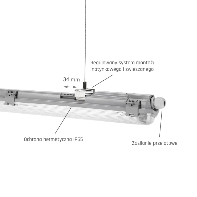 LIMEA LED TUBE SLIM HERMETYK G13 1x150 250V IP65 1610x65x63 mm szary SLI028033_SLIM SPECTRUM LED