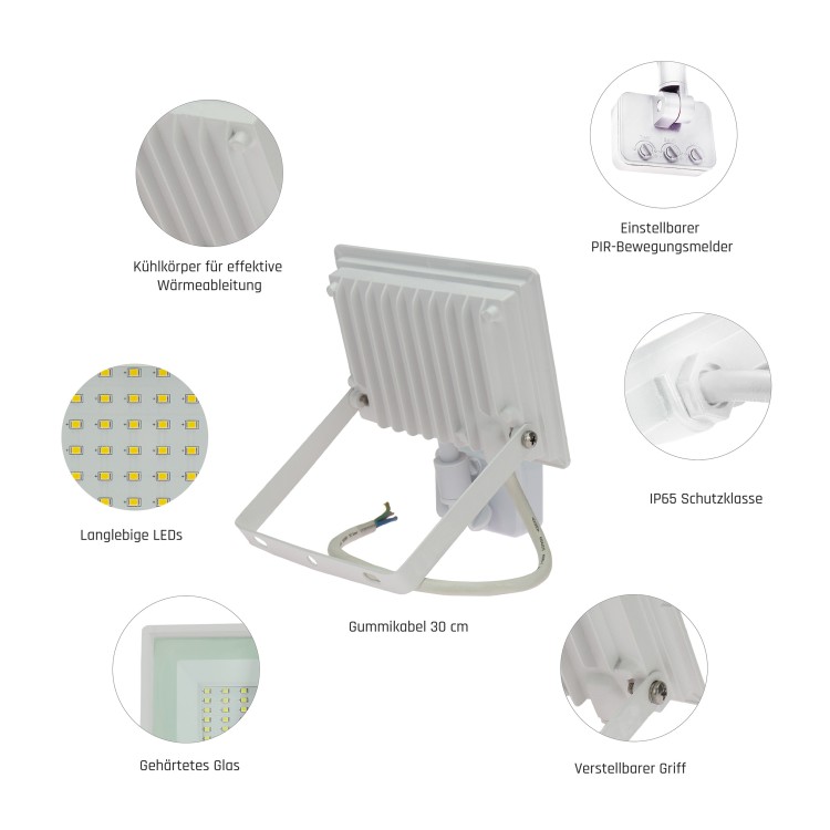 NOCTIS LUX 3 Naświetlacz 30W CW 230V IP44 150x190x53mm biały czujnik ruchu PIR SLI029054CW_CZUJNIK_PW SPECTRUM LED