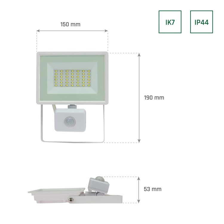 NOCTIS LUX 3 Naświetlacz 30W CW 230V IP44 150x190x53mm biały czujnik ruchu PIR SLI029054CW_CZUJNIK_PW SPECTRUM LED
