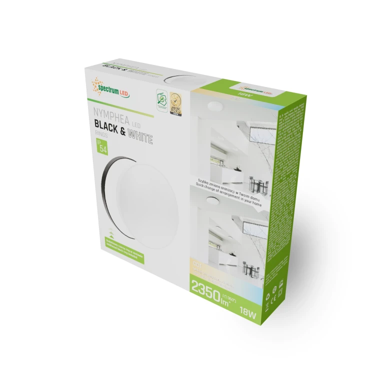 NYMPHEA BLACK & WHITE RINGS 18W CCT 230V 115st IP54 FI250x52 biały/czarny okrągła SLI031034CCT_PW SPECTRUM LED