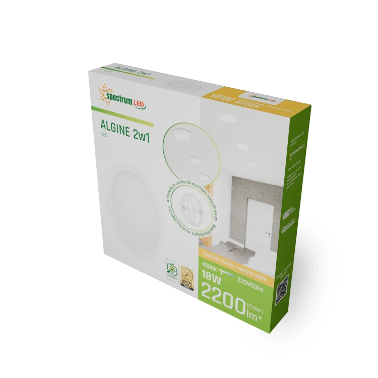 ALGINE ECO 2w1 natynk-podtynk DOWNLIGHT 18W NW 230V 110st IP20 IK06 223x35mm biały okrągła SLI037029NW_PW SPECTRUM LED