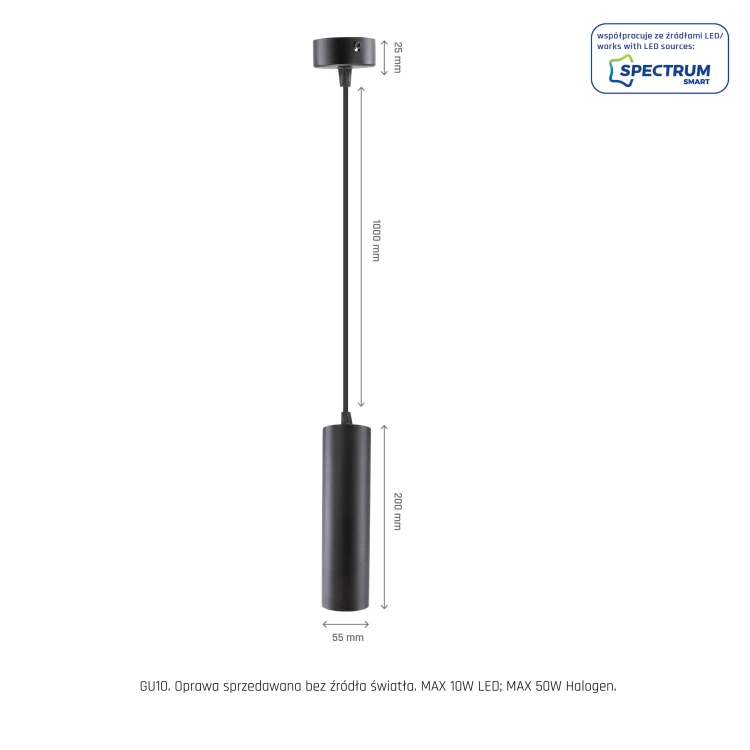 MADARA MINI II GU10 ZWIS BAZA 230V IP20 fi55*200 mm czarny kabel 1m SLIP003023 SPECTRUM LED