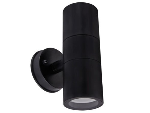Lampa ogrodowa elewacyjna Kinkiet Zewnętrzny Nowoczesny GORDON BLACK 03937 Ideus 2x GU10 IP54 poliwęglan na budynek dwustronna hermetyczna oświetlenie zewnętrzne czarna