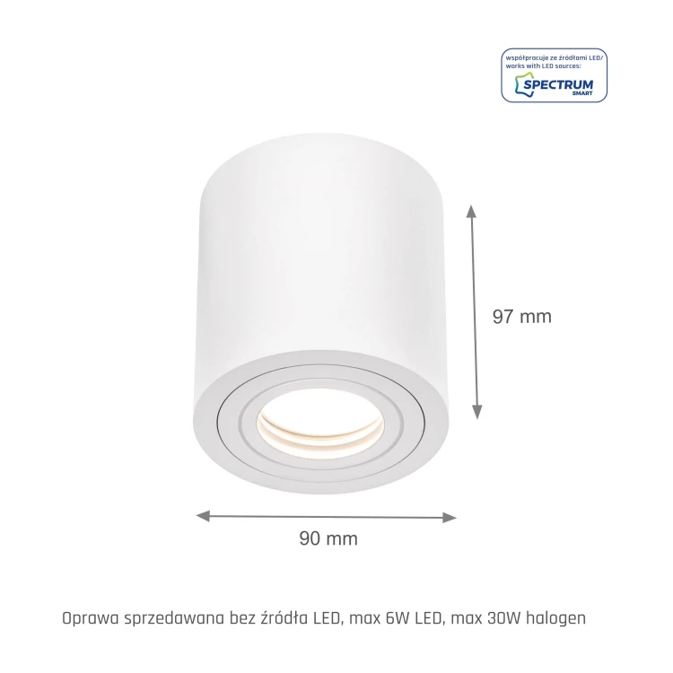 CHLOE GU10 Natynkowa GU10 250V IP65 90x97mm biały okrągła nieruchoma SLIP005033 SPECTRUM LED
