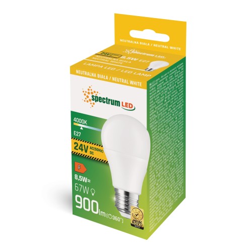 LED GLS E-27 24V AC/DC 8.5W NW WOJ+14658 SPECTRUM LED