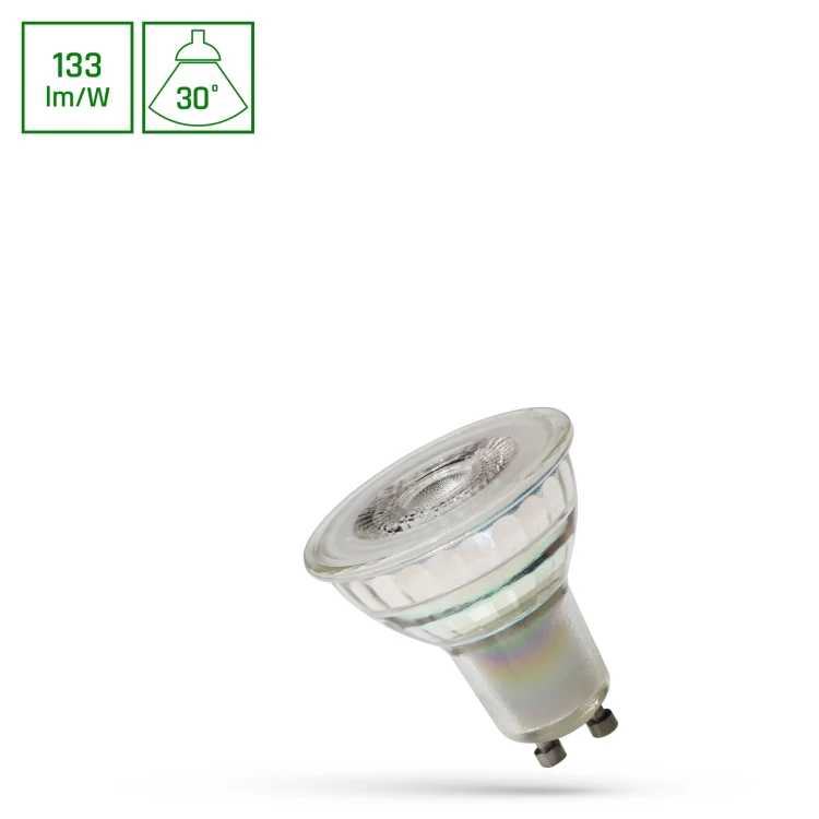 LED GU10 230V 7,5W SMD 30st NW z soczewką szklana PREMIUM WOJ+14708 SPECTRUM LED
